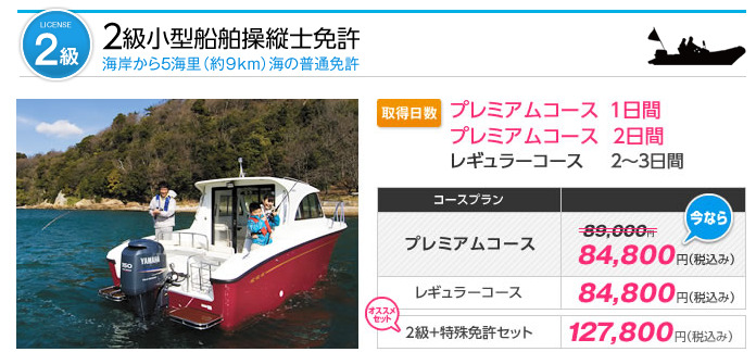 ヤマハ藤田２級船舶免許費用